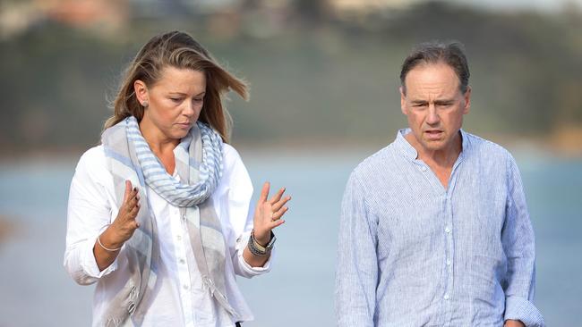 Greg Hunt walks with his replacement Liberal candidate for Flinders Zoe McKenzie. Picture: David Caird