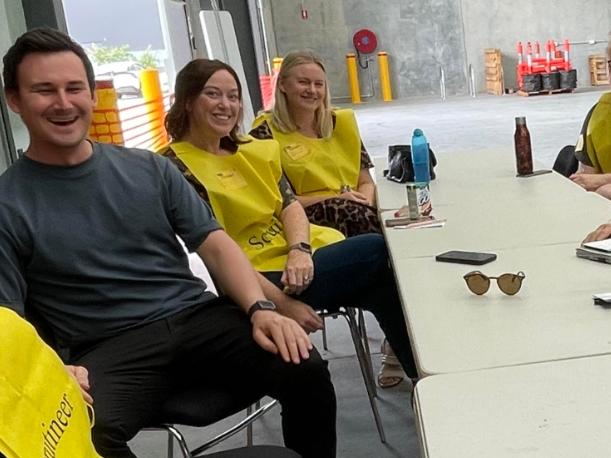 Scrutineers and candidates in Division 7 at the count for the Gold Coast City Council 2024 poll. To the left, Bonney MP Sam O'Connor, next to him is candidate Jenna Schroeder.