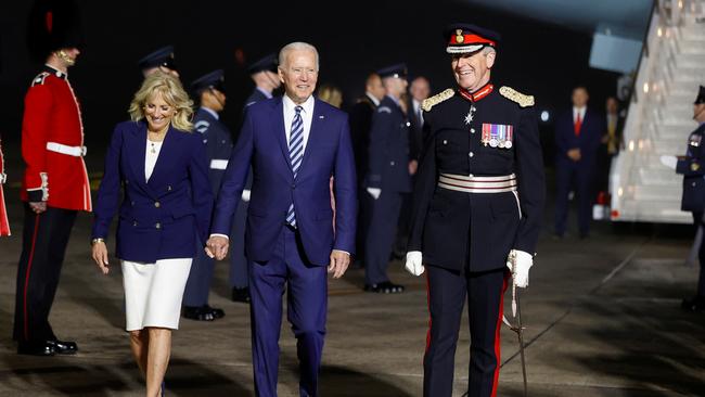 Joe and Jill Biden are welcomed to Newquay by Colonel Edward Bolitho, Lord Lieutenant of Cornwall. Picture: Getty Images