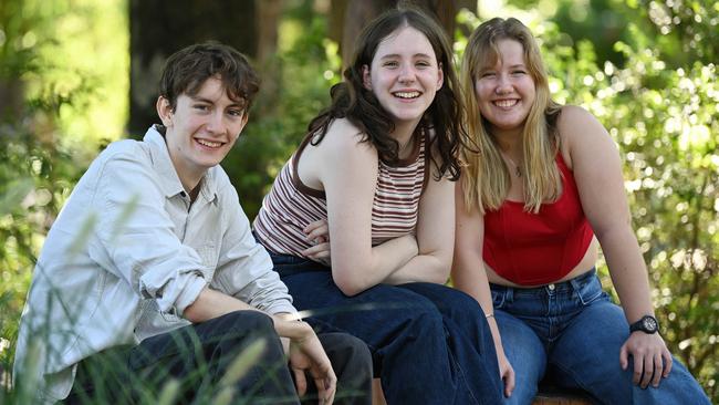 Hillbrook Anglican School Year 12 students (left to right) Sam Tarling, 17, Luce Kennedy, 17, and Eden Foote, 16. Photo: Lyndon Mechielsen.