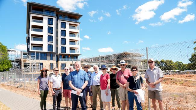 Craig Pickering with members of the Glenside Development Action Group at the site of a proposed 20-storey high-rise in Glenside. Picture: Tim Joy