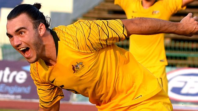 Olyroos striker Nick D’Agostino scored a double against South Korea on Tuesday night. Picture: AFP  