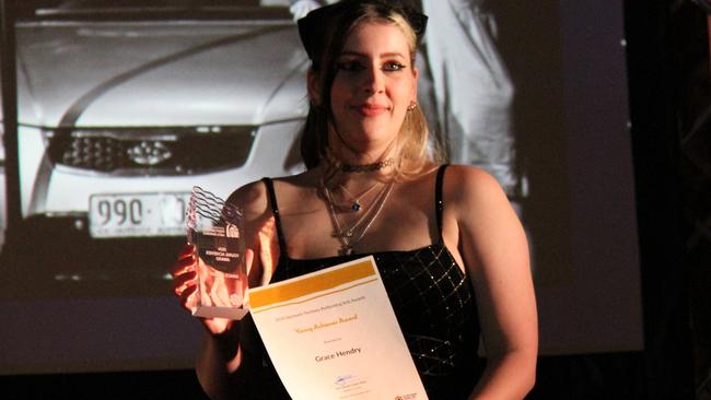 Grace Heny was awarded the young achiever award at the 2024 NT Performing Arts Awards at the Old Quarry in Alice Springs, November 19 2024. Picture: Gera Kazakov