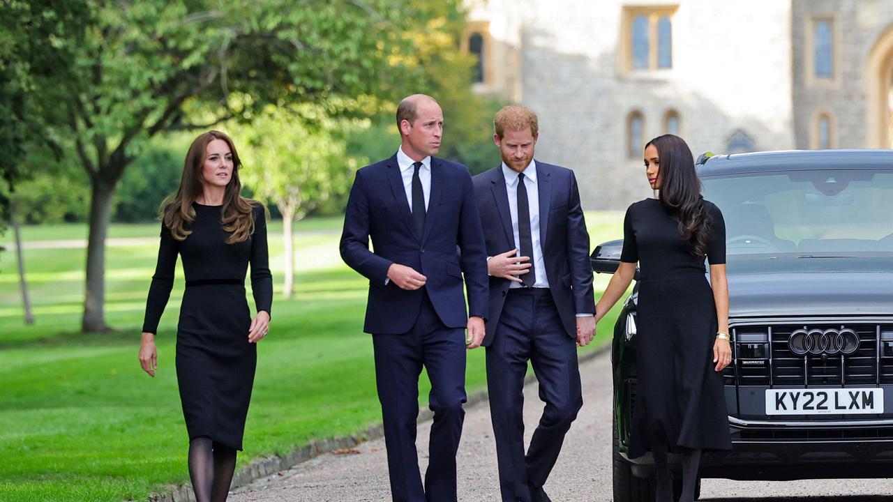 (L-R) Britain's Catherine, Princess of Wales, Britain's Prince William, Prince of Wales, Britain's Prince Harry, Duke of Sussex, and Meghan, Duchess of Sussex. Picture: AFP