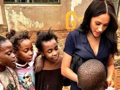 Meghan met local children during a surprise visit. Picture: Instagram