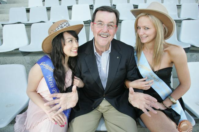 Showgirl Carmel Gentile, Gary Baildon and showgirl Teagan Lowe.