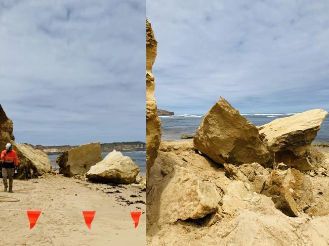 The rock column at Wild Dog Cove beach has been removed this week. Picture: Parks Victoria