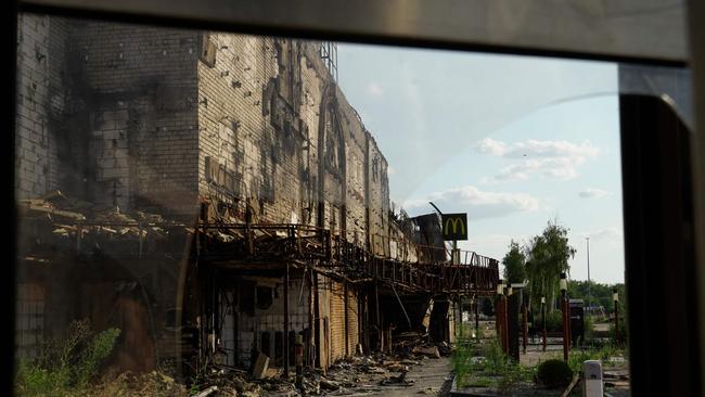 Kherson’s Fabrika shopping mall, destroyed by Russian shelling. Picture: AFP