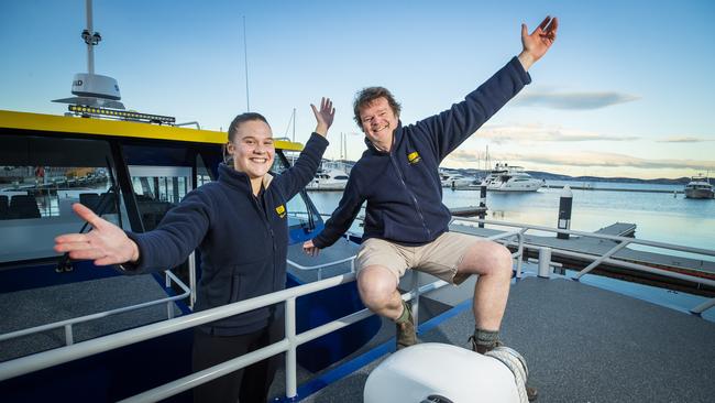 Rob Pennicott and staff member Chelsey van Muijlwijk at the announcement of their $1m voucher scheme. Picture: Richard Jupe