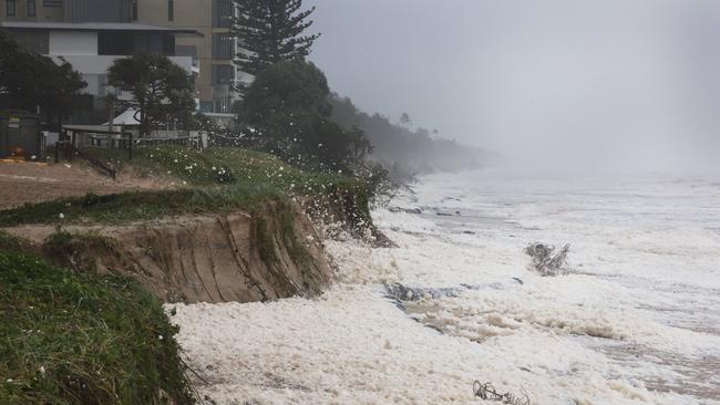 Gold Coast battered by Cyclone Alfred, as it made land. Erosion and foam make for a spectacle at Main Beach. Picture Glenn Hampson