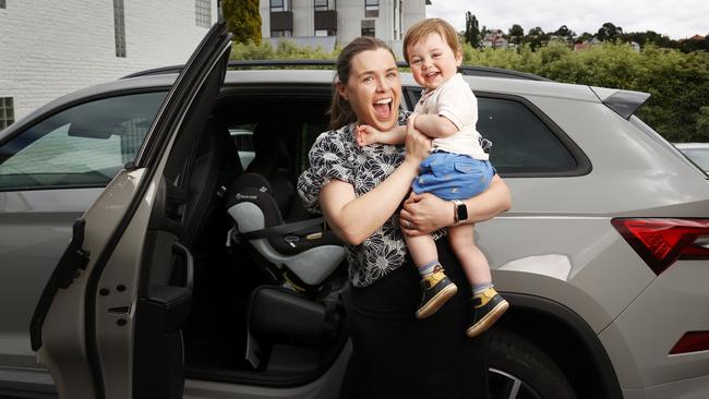 Zoe Yates with son Ellis Stedman 18 months. RACT warning motorists not to leave kids in hot cars. Picture: Nikki Davis-Jones