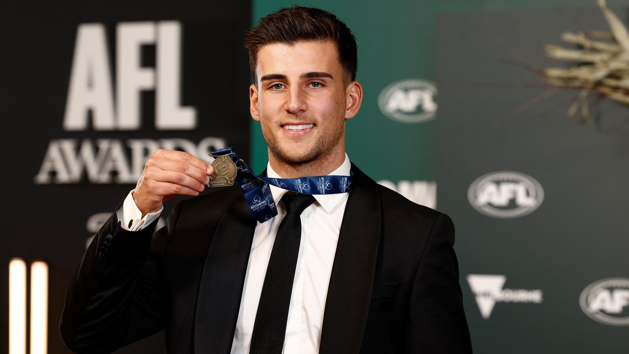 Nick Daicos of the Collingwood Magpies is seen after winning the AFLCA Champion Player of the Year. Picture: Michael Willson/AFL Photos via Getty Images