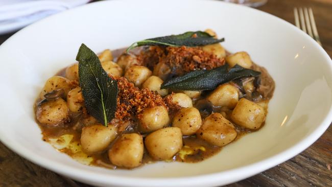 Peppe's funghi gnocchi and organic wine. Picture: Jenifer Jagielski