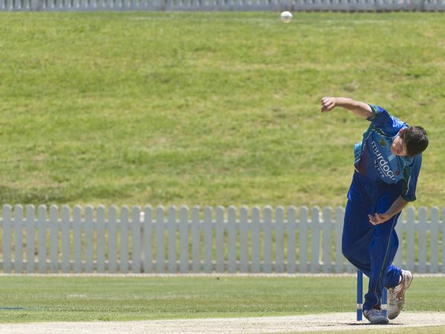 Jem Ryan bowls for Darling Downs and South West against Gold Coast in Queensland Premier Cricket Lord Taverners Competition at Toowoomba Grammar School, Sunday, November 25, 2018.