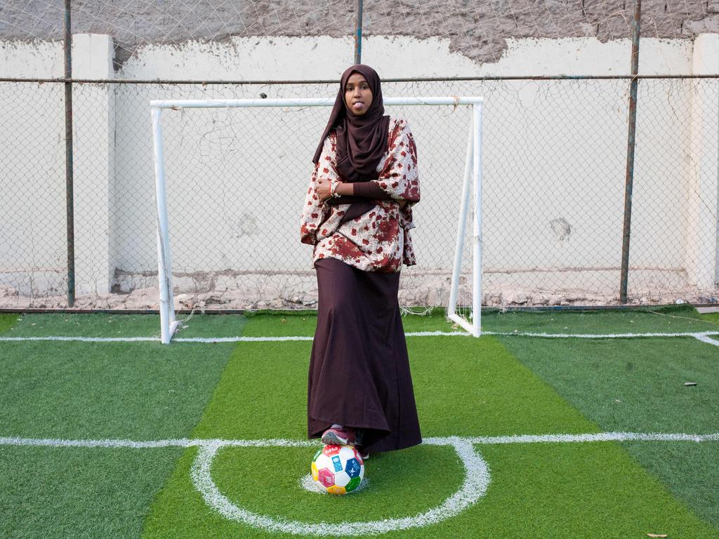 Somali football coach and player Marwa Mauled Abdi, 24, at the football ground of Ubah fitness center, the first football field exclusively opened for women, in Hargeisa, the capital of Somaliland, northwestern Somalia, on March 1, 2018. Picture: AFP