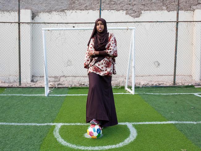 Somali football coach and player Marwa Mauled Abdi, 24, at the football ground of Ubah fitness center, the first football field exclusively opened for women, in Hargeisa, the capital of Somaliland, northwestern Somalia, on March 1, 2018. Picture: AFP
