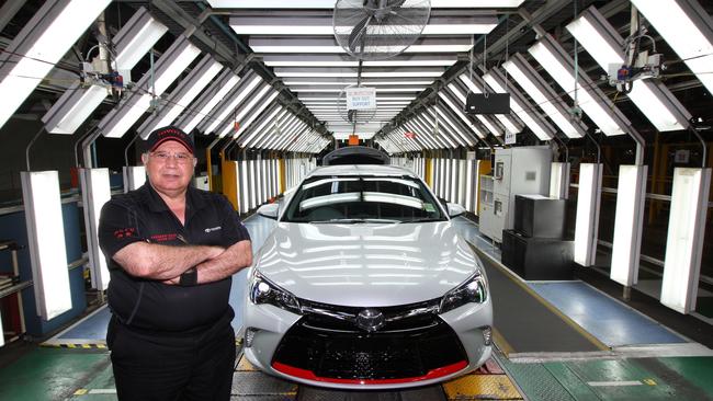 Altona Plant Manager, Manufacturing Engineering and Operations, Tony Ashamalla, with one of the last Camry sedans. Picture: Joshua Dowling.