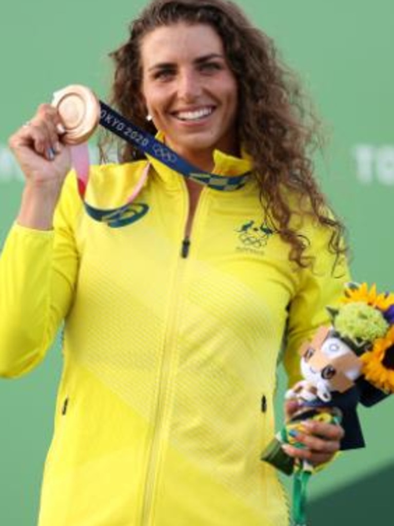 Jess Fox during the medal ceremony. Picture: Getty