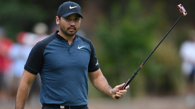 Jason Day reacts after making a birdie at the fifteenth hole.