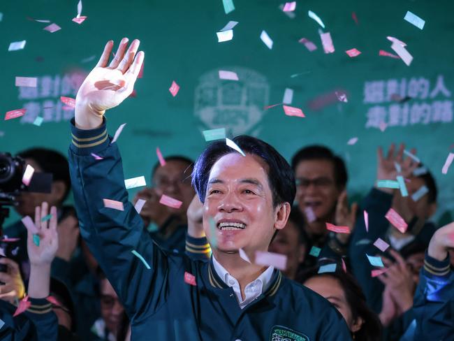 Confetti flies over the stage and crowd as Taiwan's Vice President and presidential-elect from the Democratic Progressive Party (DPP) Lai Ching-te speaks to supporters at a rally at the party's headquarters on January 13, 2024 in Taipei, Taiwan. Picture: Annabelle Chih/Getty Images