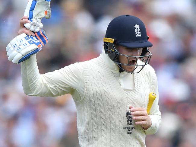 MANCHESTER, ENGLAND - SEPTEMBER 08: England batsman Jason Roy reacts as he leaves the field after being bowled by Pat Cummins during day five of the 4th Ashes Test Match between England and Australia at Old Trafford on September 08, 2019 in Manchester, England. (Photo by Stu Forster/Getty Images)