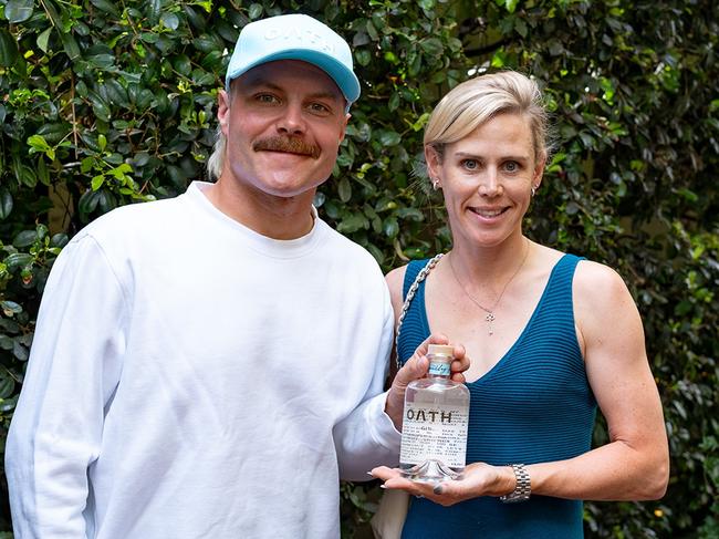 OATH Gin launch at Norwood. Valtteri Bottas and Tiffany Cromwell . Picture: Supplied