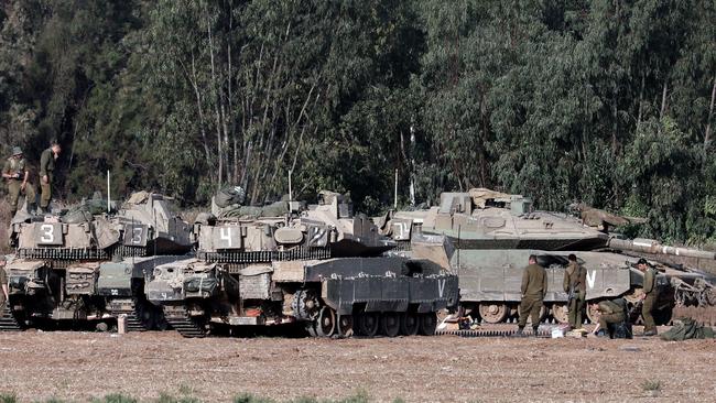 Israeli armour mass near the southern Israeli city of Ashkelon. Picture: AFP