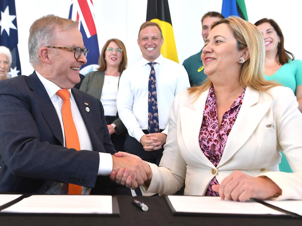 Prime Minister Anthony Albanese with then premier Annastacia Palaszczuk in February 2023