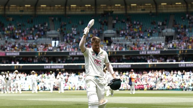 David Warner walks off after being dismissed for the final time in Test cricket. (Photo by Darrian Traynor/Getty Images)