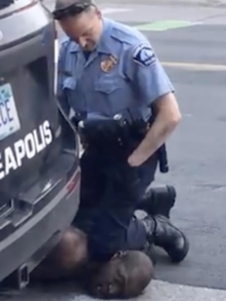 Minneapolis officer Derek Chauvin kneeled on the neck of George Floyd, a handcuffed man who was pleading that he could not breathe. Picture: Darnella Frazier via AP