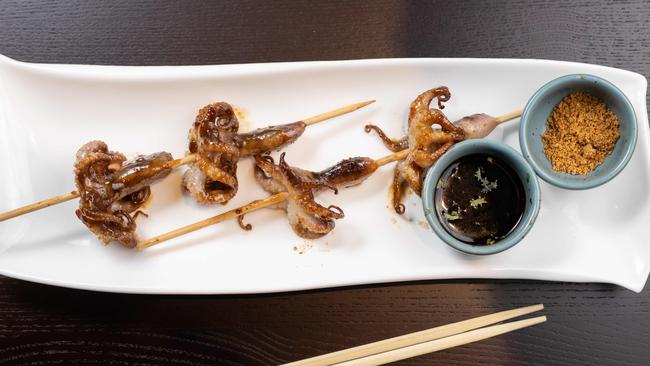 Baby octopus skewers. Picture: Tony Gough.