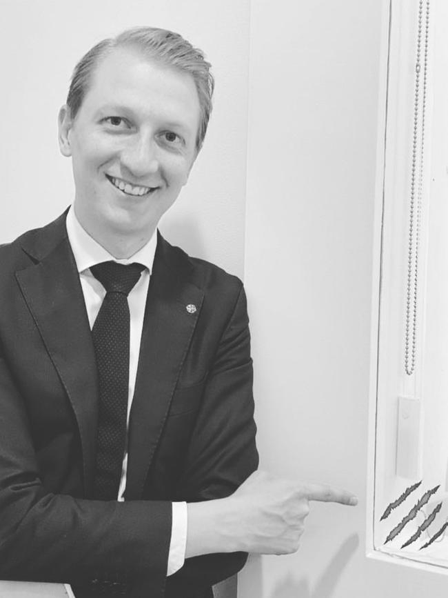 Senator James Paterson shows off the Wolverines’ symbol. Picture: Supplied