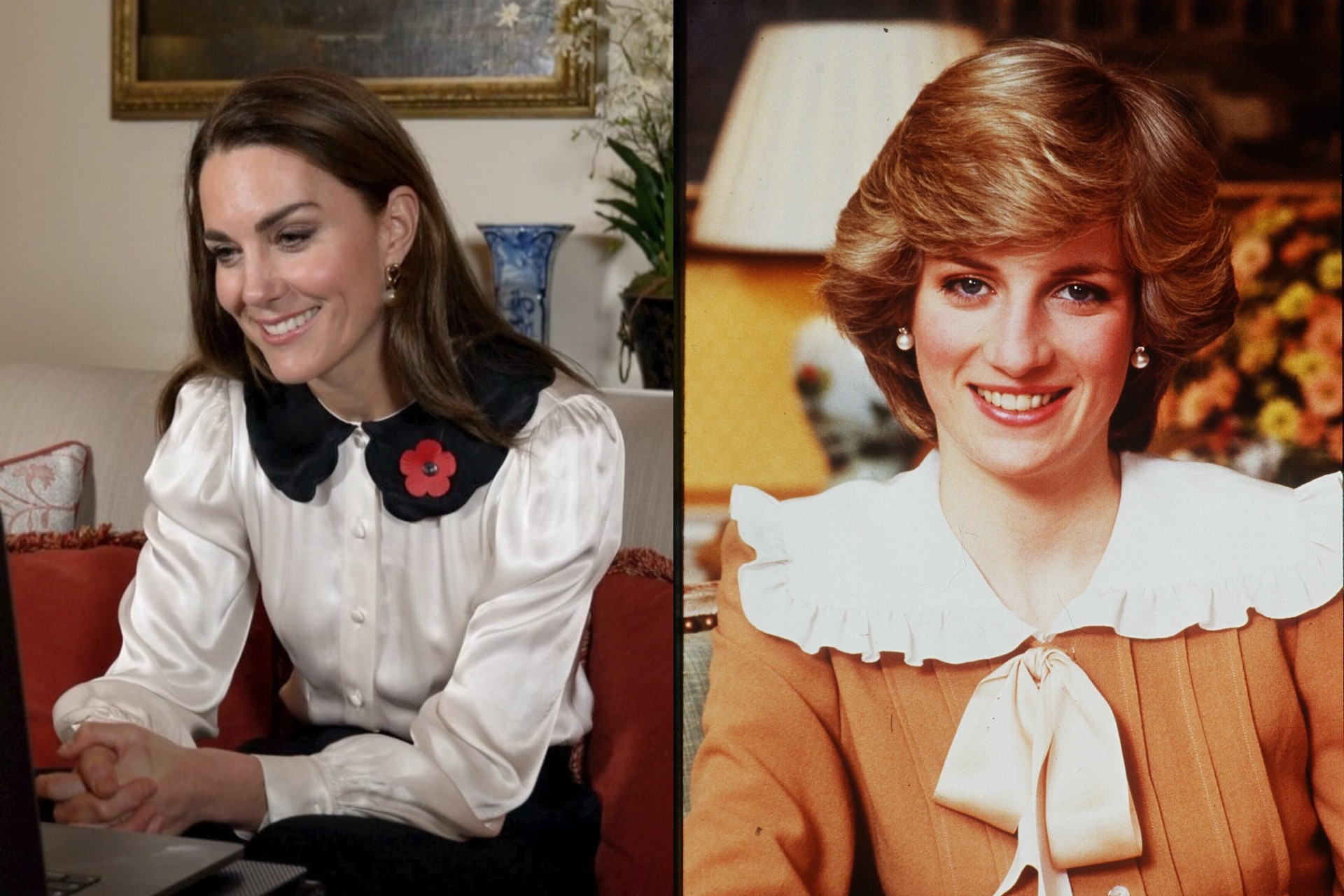 <h2>Princess Kate (2020) and Princess Diana (1983)</h2><p>In 2020, during a Zoom call for Remembrance Week in November, the Duchess of Cambridge wore a silk blouse from British label Ghost, featuring a scalloped black collar. Commentators noted that Princess Diana herself was often fond of prairie collars during her lifetime, wearing floral dresses and shirts elevated by the rebelliousness of a riotous collar.</p><p>&nbsp;</p>