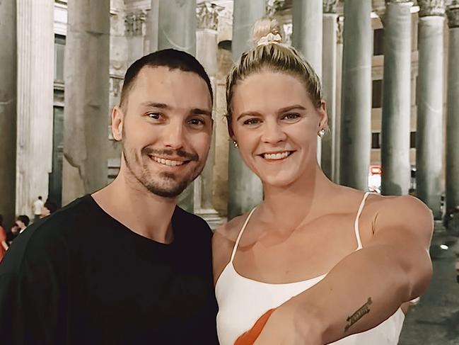 Australian swimming sensation Shayna Jack, 25, has shared the romantic details of her engagement to long-time partner, hockeystar Joel Rintala. Photo: Supplied.