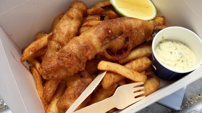 Takeaway fish and chips from Boathouse at Shelly Beach