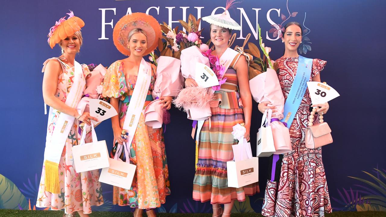 Winners from the grand final of Fashion on the Fields at the 2022 Darwin Cup. Picture: (A)manda Parkinson