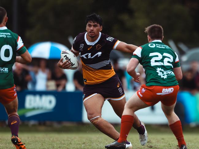 Brisbane Broncos prop Ben Te Kura in the trial match against Wynnum Seagulls. Picture: Zak Simmonds