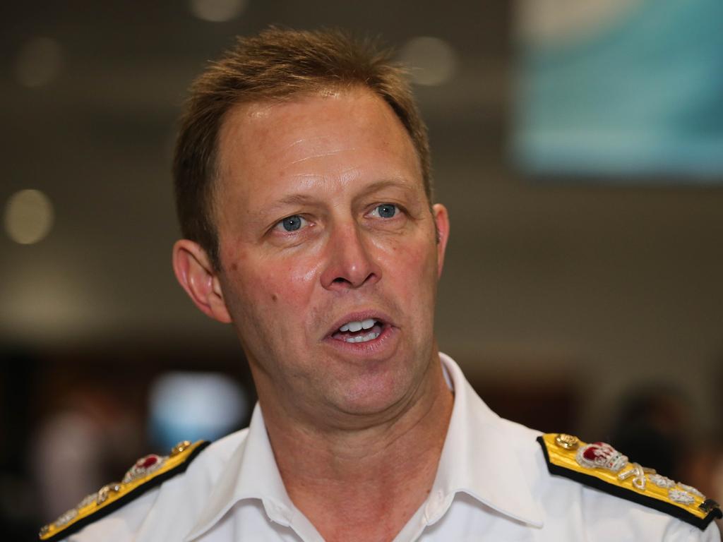 Vice Admiral Mike Noonan addresses the media at the 2022 National Maritime Exhibition, at the ICC in Sydney. Picture NCA Newswire/ Gaye Gerard