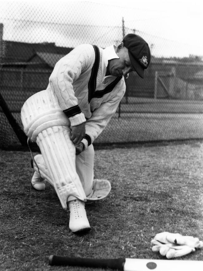 Sir Donald Bradman Pads up in 1940.