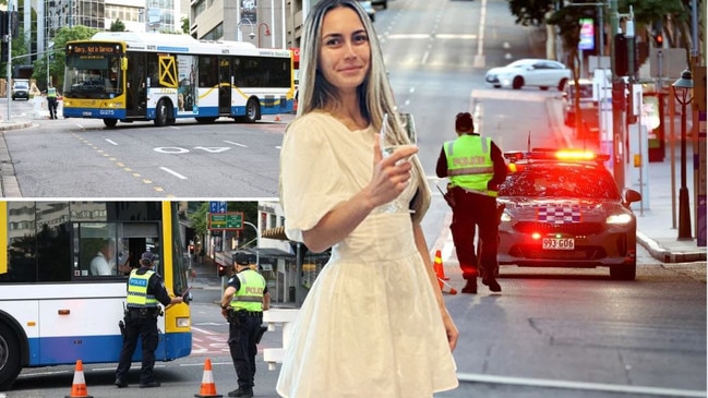 Streets closed in Brisbane's CBD as police investigate cause of accident that killed Tia Cameron on March 8. Pictures: David Clark