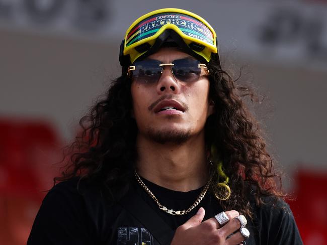 PENRITH, AUSTRALIA - OCTOBER 02: Jarome Luai of the Panthers greets fans during the Penrith Panthers NRL Grand Final celebrations at BlueBet Stadium on October 02, 2023 in Penrith, Australia. (Photo by Jenny Evans/Getty Images)