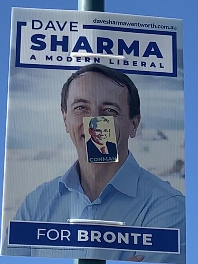 Posters for Dave Sharma have been vandalised. Picture: Sascha O'Sullivan.