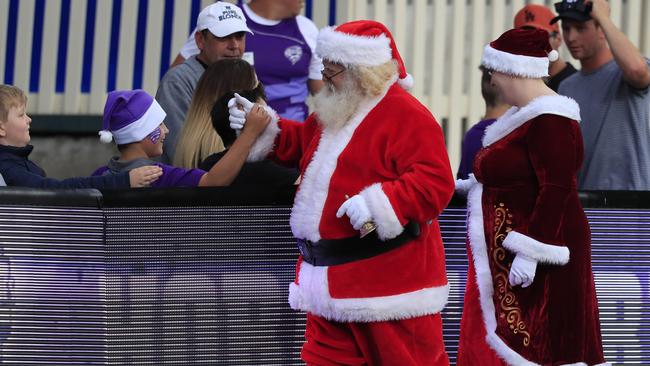 Christmas visitors during the Big Bash League (BBL) T20 match between the Hobart Hurricanes and the Melbourne Renegades at Blundstone Arena. Picture: AAP/ROB BLAKERS