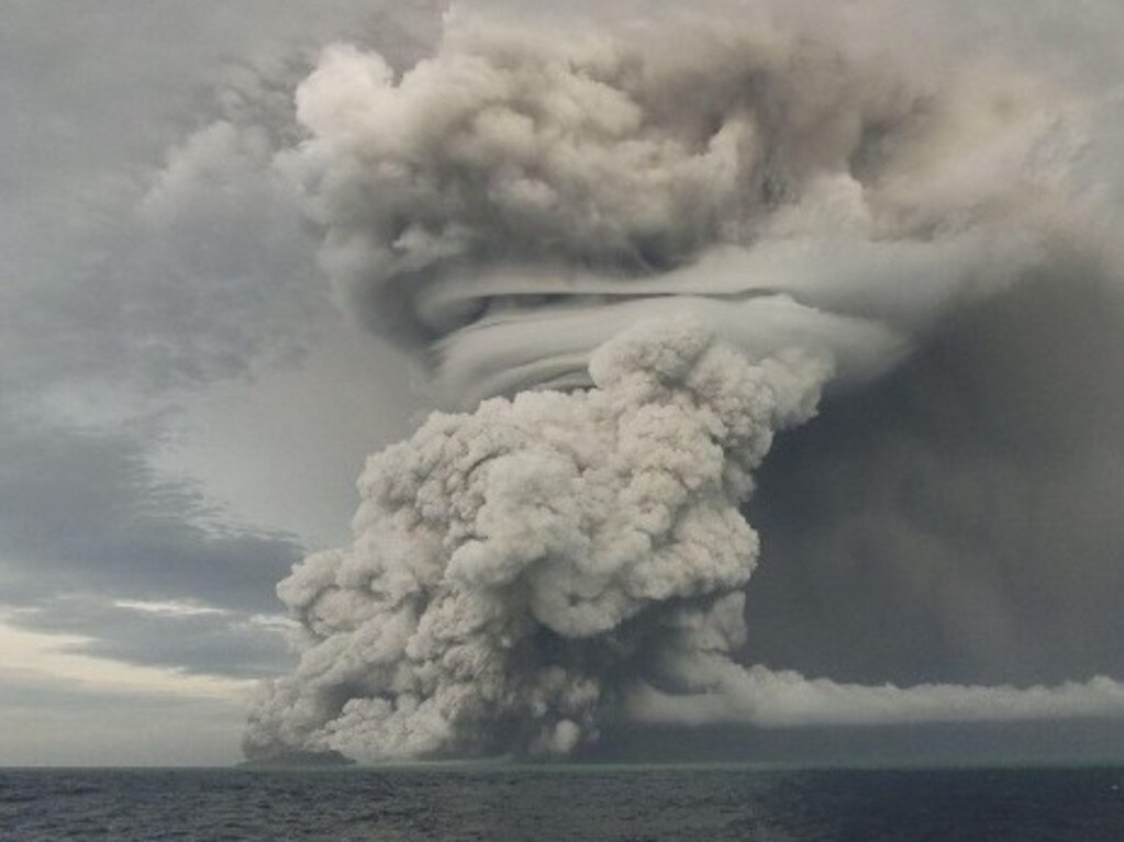 The ash cloud from Hunga Tonga-Hunga Ha'apai volcano. Picture: Tonga Geological Services/Eyepress