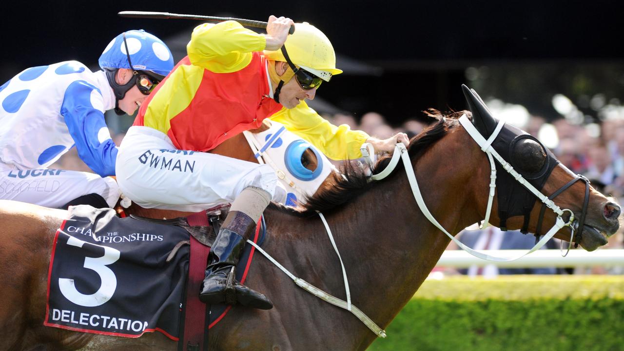 Photographs: Simon Bullard. Race 5 ARROWFIELD 3YO SPRINT (3YO SET WEIGHTS) - 1200m Winner 'Delectation' ridden by Hugh Bowman.