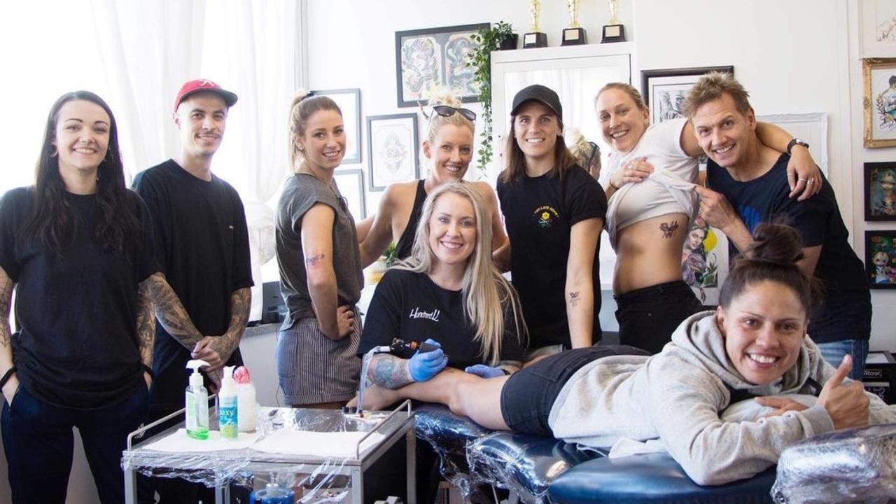 Aleisha Gannon has tattooed the Adelaide Crows AFLW team. Picture: Supplied