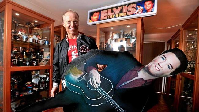 DIEHARD FAN: Rusty Roberts from Banora Point, with his massive Elvis Presley collection, says he is excited to see what the filmmakers of the Elvis biopic create. Picture: Scott Powick