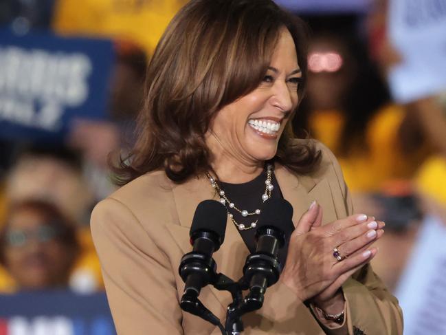 CLARKSTON, GEORGIA - OCTOBER 24: Democratic presidential nominee, U.S. Vice President Kamala Harris, speaks during a campaign event with former U.S. President Barack Obama at the James R Hallford Stadium on October 24, 2024 in Clarkston, Georgia. Harris and Republican presidential nominee, former U.S. President Donald Trump, continue campaigning in battleground swing states before the November 5th election. Alex Wong/Getty Images/AFP (Photo by ALEX WONG / GETTY IMAGES NORTH AMERICA / Getty Images via AFP)