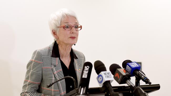 The Honourable Catherine Branson AC QC, current chancellor of Adelaide University speaks to the media. Picture: NCA NewsWire / Naomi Jellicoe