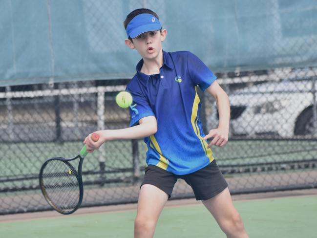 Players on court at the JDS Central Region tournament at the Rockhampton Regional Tennis Centre on July 14, 2024.